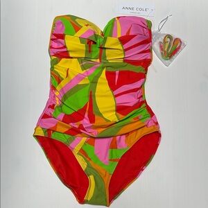 Anne Cole Bright Tropical One-Piece Swimsuit - Pink, Yellow, Green, Red. SIZE 8